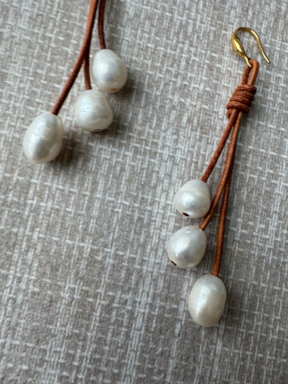 NWOT Polo Ralph Lauren Leather and Pearl Earrings - Picture 3 of 7
